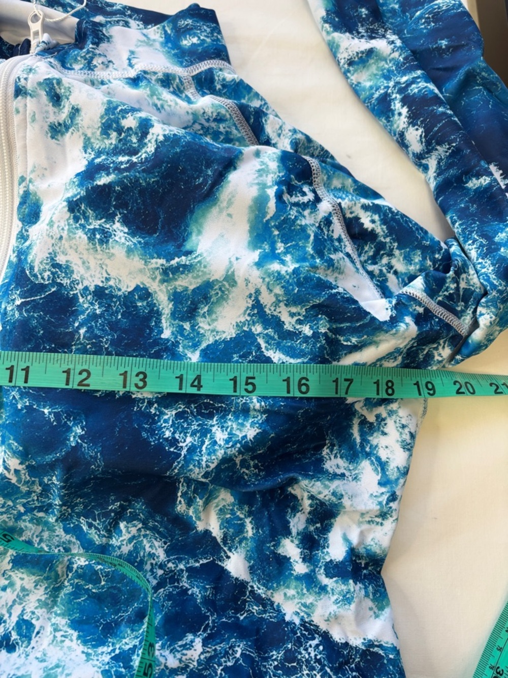 💙 Uniquebella Swim Tunic 3XL Blue White Ocean Wave Zip Long Sleeve 💙 - Picture 12 of 15